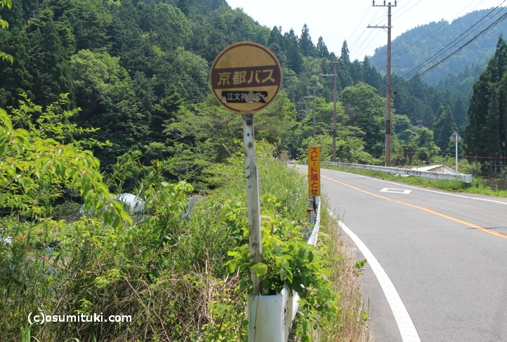 テレビで「究極の免許維持路線」と話題になった京都バスの「江文神社前」バス停